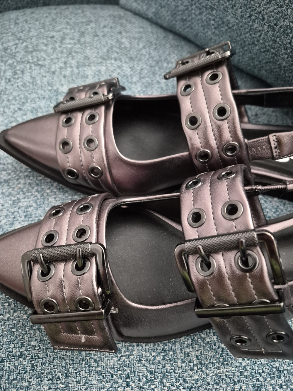Mix No. 6 Metallic Dark Silver Iridescent Buckle Flats - Picture 8 of 12